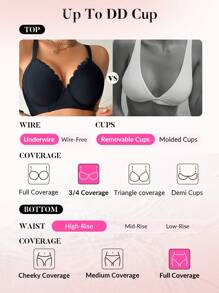 Swim DD+ Women Steel Hooped Scallop Edge Two-Piece Bikini Set, Summer Beach - Black - View 4