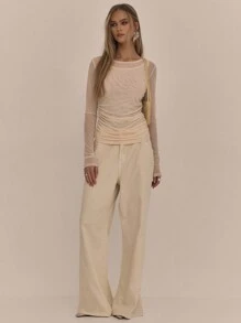 MUSERA Double Layer Mesh Long Sleeve Holiday Ibiza Beachwear Sheer Top Fall Winter