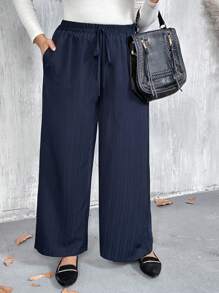 大码休闲宽松纯色裤子 - 彩色 - 查看 3