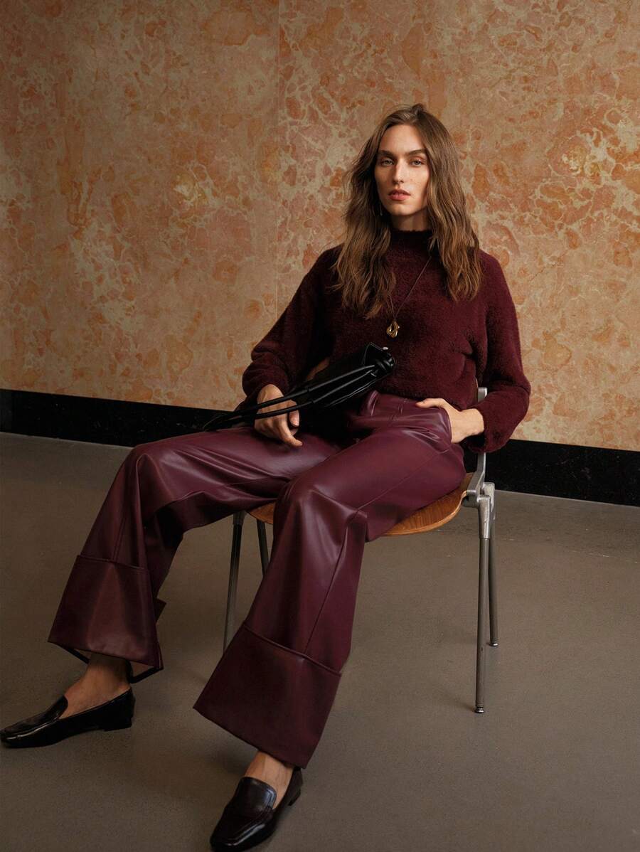 MOTF PREMIUM PU LEATHER WIDE LEG SUIT PANTS