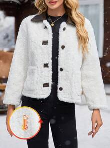 SHEIN Unity Abrigo casual con bolsillo de manga larga con botones delanteros y diseño simple para mujer