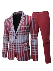 Manfinity AFTRDRK Plus Size Men's Plaid Long Sleeve Lapel Neck Jacket And Pants Suit Set, Autumn, For Christmas - Multicolor - View 3