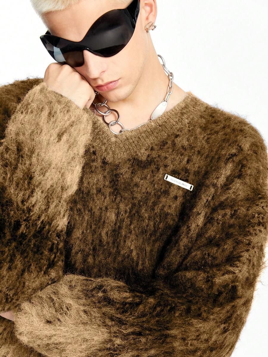 NEON BLANC 男士 V 领渐变色套头衫，适合秋冬季 - 棕色 - 查看 1