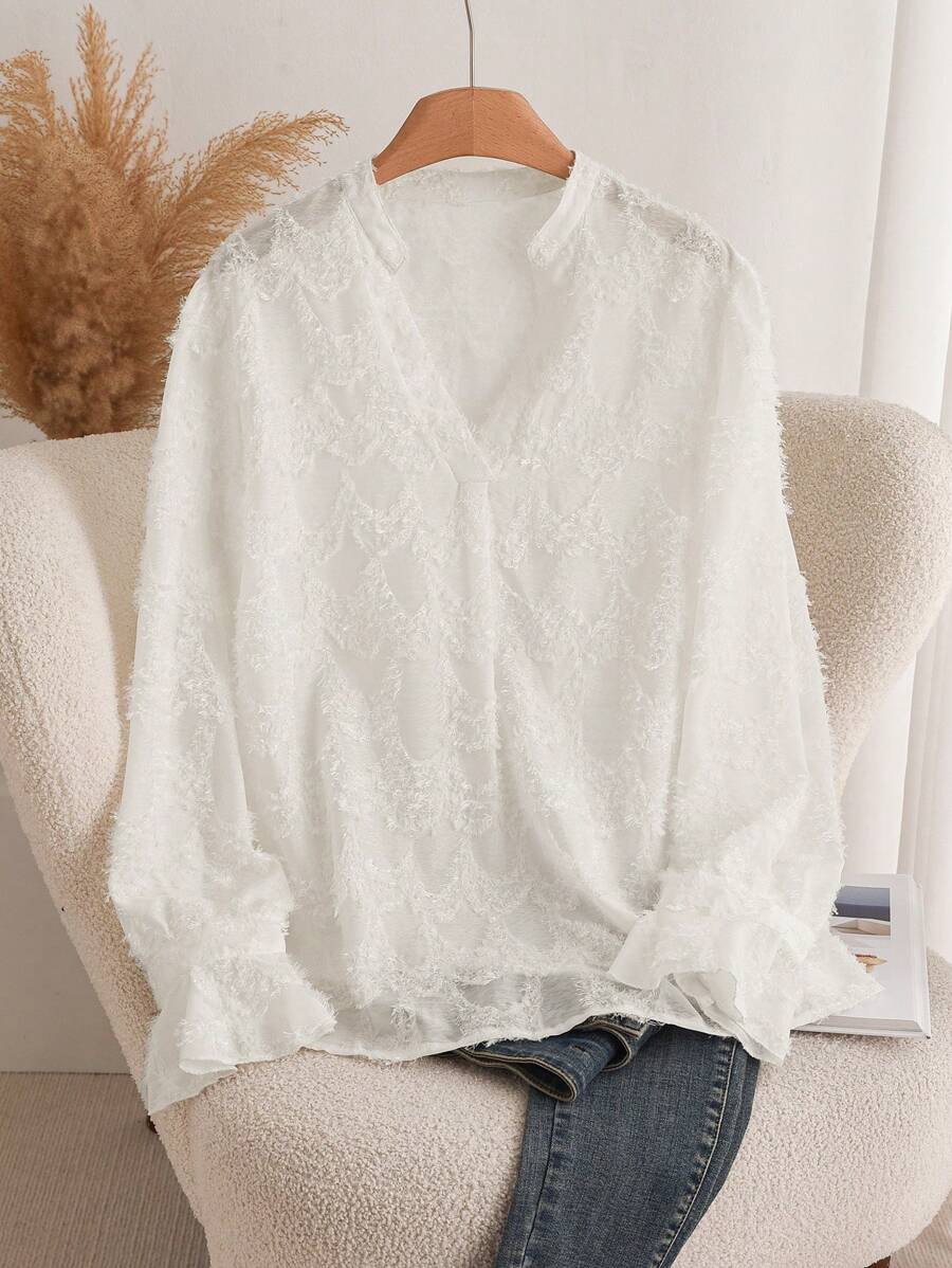 SHEIN Frenchy Camisa elegante, simples, de cor sólida, solta, plus size, adequada para escritório e deslocamento - Damasco - Ver 1