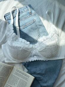 大码女式优雅浪漫白色蕾丝钢圈支撑紧身胸衣文胸 - 白色 - 查看 6