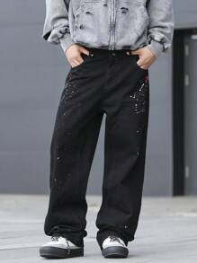 Manfinity Roghcode Men's Simple Pocket Denim Jeans, Casual Daily Wear - Black - View 6