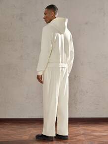 AKNOTIC Business Casual 2 piezas Conjunto de sudadera con capucha de cuello redondo y pantalones holgados para hombre, para otoño e invierno