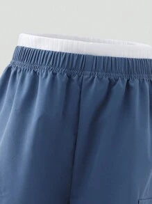 Tween Girls Cargo Pants In Dusty Blue,Autumn Casual School Back-To-School Retro Style With Side Pockets And Elastic Cuffs For Outdoor Activities - Blue - View 4