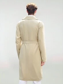 Manfinity VCAY 男士宽松长款休闲风衣，适合秋季 - 卡其色 - 查看 2