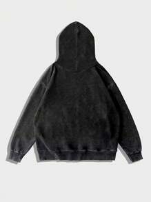ROMWE MEN Prep Men's Letter & 5-Pointed Star Print Long Sleeve Drawstring Hoodie Sweatshirt, Autumn