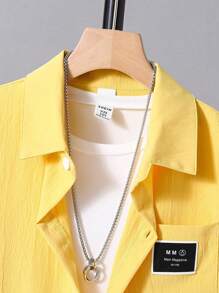 Tween Boy Casual Beach Style Color Block Embroidered Patch Polo Shirt, Spring/Summer - Yellow - View 5