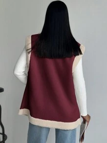 SHEIN Privé Chaleco sin mangas con cremallera de borrego sintético de moda básica para mujer, cálido para otoño/invierno - Burdeos - Ver 2