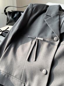 SHEIN EZwear 女士新款蝴蝶结装饰纯色翻领长袖休闲西装外套