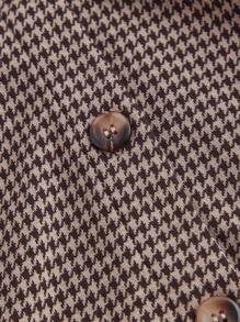SHEIN MOD 大码女式千鸟格马球领褶皱连衣裙（配腰带）、外出装、工作办公室服装、返校节装、格子连衣裙、新年装、情人节装 - 棕色 - 查看 3