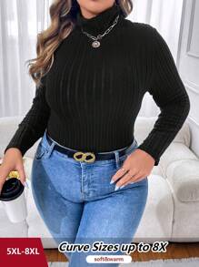 SHEIN CURVE+ Body de manga larga de cuello alto de color sólido para mujer de talla grande