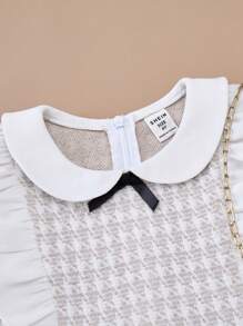 PrepCrw Young Girls' Khaki Woven Cinched Waist Color Block Collar A-Line Dress, Spring And Autumn