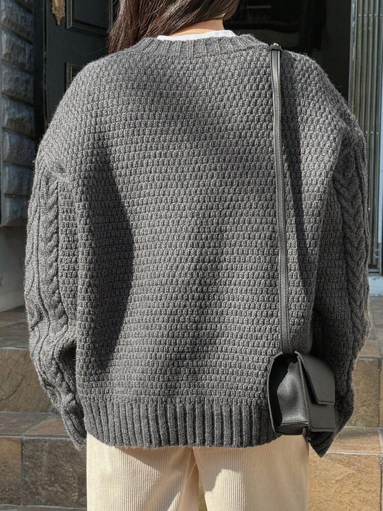 Women's Casual Solid Round Neck Loose Sweater, Autumn/Winter