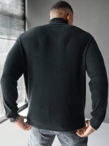 Manfinity CityGents Jerseys de cuello alto de color negro liso de manga larga para hombre, ideales para el otoño y el invierno