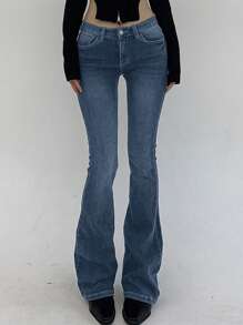 DAZY Jeans longs en denim évasé taille basse et coupe slim pour femmes