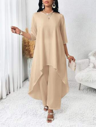 SHEIN Lady Ensemble deux-pièces asymétrique à manches longues blanc pour femmes, tenues d'automne, ensembles femmes automne, costumes femmes, ensembles de tenues femmes, costume deux-pièces pour femmes en automne, tenues pour soirée de rentrée, costume d'automne pour femmes, ensemble blanc pour femmes, ensembles de vêtements pour femmes, robes pour mariage et événements, costume deux-pièces pour femmes