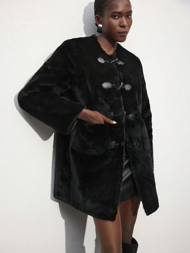 SHEIN Maija Cardigan moelleux à col rabattu de couleur unie pour femme, style festival