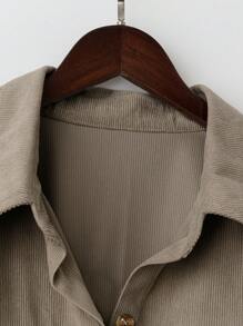 SHEIN LUNE Áo sơ mi nhung kẻ sọc túi trơn cỡ lớn cho nữ, áo sơ mi mùa đông - Rỉ Nâu - Xem 4