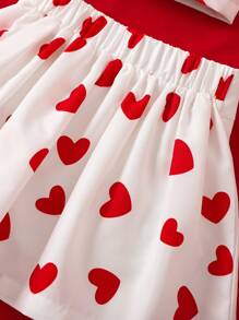 SHEIN Elladie kids 2pcs Young Girl Sleeveless Heart Print Simple Button Front Top And Mini Skirt Set - Multicolor - View 7
