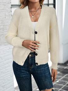 SHEIN LUNE Black Short Minimalist Basic Cardigan For Women, Casual Loungewear, Autumn/Winter - Apricot - View 5