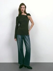 Maija New Autumn/Winter Urban Chic Elegant Casual Vintage Outdoor Ladies Green Asymmetrical Design Top - Green - View 6