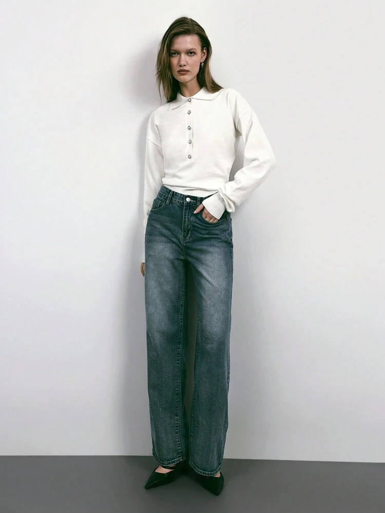 SHEIN Maija Elegant Collegiate Daily Casual Urban Women White Knitted Jumpsuit, Autumn/Winter