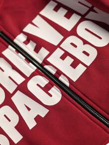 Manfinity EZcore Sudadera con capucha de manga larga con cierre de cremallera, con estampado de lema y estrella, para hombres en otoño. Sudadera con cremallera con texto, para regalo de amigos, esposo o novio