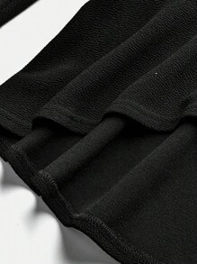 SHEIN Girlism Tween Girls Casual Asymmetric Hem High Low Lapel Blazer,In Fall/Winter - Black - View 4