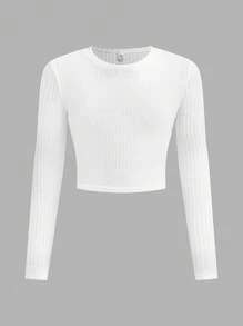 Tween Girls' Fitted Casual Simple Comfortable Versatile Round Neck Letter Graphic Long Sleeve T-Shirt