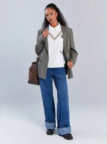 Athîral Women's Front Button Long Sleeve Solid Color Patchwork Casual Sweatshirt