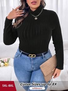 SHEIN CURVE+ Body de manga larga de cuello alto de color sólido para mujer de talla grande