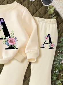 SHEIN Conjuntos de flores prensadas, flores silvestres bohemias, conjuntos de plantas, conjuntos botánicos vintage, conjuntos florales de naturaleza en tonos pastel, regalo para amantes de los jardines, conjunto de suéter casual de punto suave para niñas bebés, apto para otoño/invierno