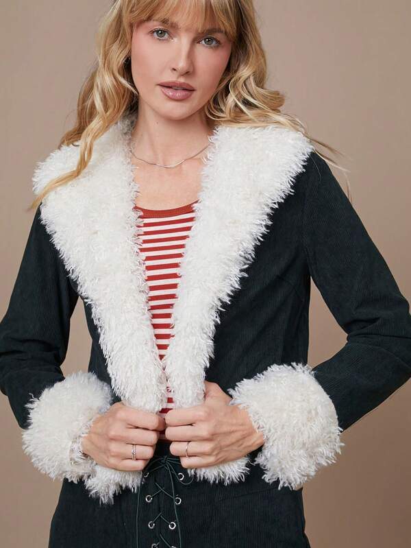 WESTFADE Faux Fur Trim Corduroy Boho Cropped Jacket Western Nashville Outfits