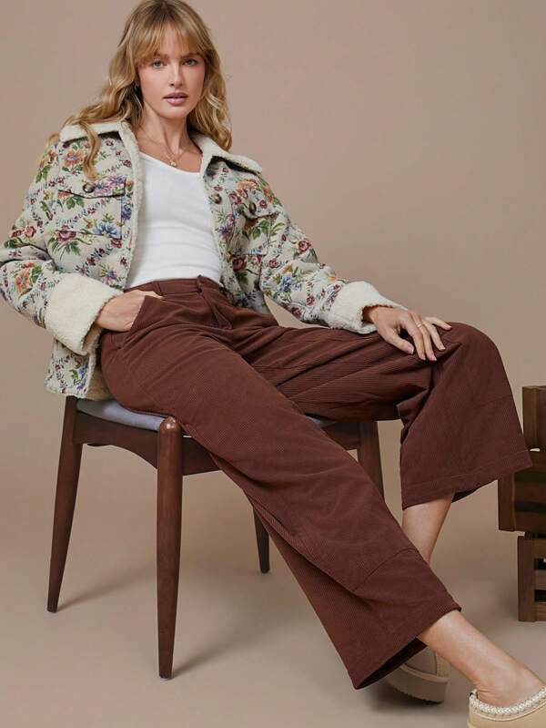 WESTFADE Spring High Rise Ankle Length Corduroy Utility Panel Straight Leg Pants - Nashville Outfits