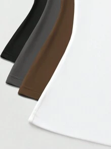 Breakform 4pcs Women Solid Color Short Sleeve Crew Neck Tight Fit Basic T-Shirts - Multicolor - View 3