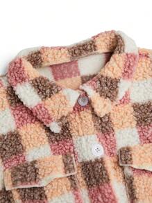Calvaya Jaket Fleece Teddy Kasual Wanita Ukuran Besar dengan Motif Seluruh Permukaan, Bahu Jatuh Longgar, Saku Lipat, Musim Gugur/Dingin - MultiWarna - View 8