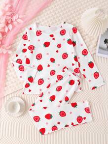Pijamas de niñas con estampado de fresas lindas y dulces, para verano