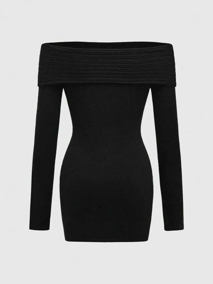h&m red bodycon dress Women Solid Blue Turtle Neck Drop-Shoulder Sleeves Acrylic Straight Hem  Knitted Bodycon Mini Sweater Dress main image 0