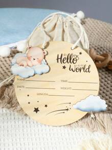 SHEIN Newborn Baby Announcement Cloud Wooden Plaque, Newborn Photo Props, Baby Shower Gifts - Multicolor - View 3