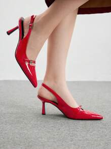 CUCCOO BIZCHIC Fashionable Red Pointed Toe Backless High Heel Shoes - Burgundy - View 1