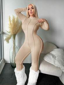 SHEIN SXY Mono entallado de un solo color talla grande, informal, para otoño/invierno