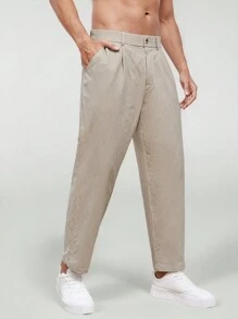 Manfinity VCAY Men Cotton Slant Pocket Straight Leg Trousers - Khaki - View 5