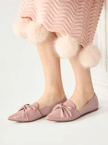 CUCCOO CHICEST Fashionable Lotus Root Pink PU Bowknot Pointed Toe Flat Loafers, Comfortable Light Weight For Commute, Dating And Shopping Valentine Day - Dusty Pink - View 9