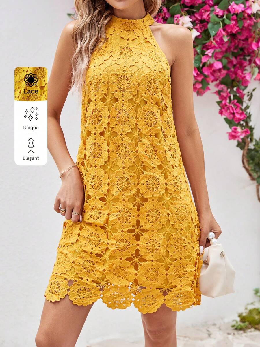 SHEIN Clasi 女性無袖休閒假期風格春夏黃色連衣裙 - 黃色 - 查看 1