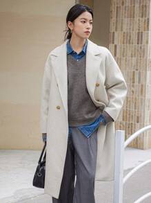 Dazy-Less Cappotto oversize semplice di colore unito da donna