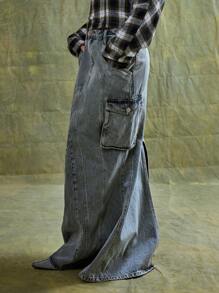 MUSERA Falda maxi de mezclilla tipo cargo, estilo lindo del 90, primavera y verano